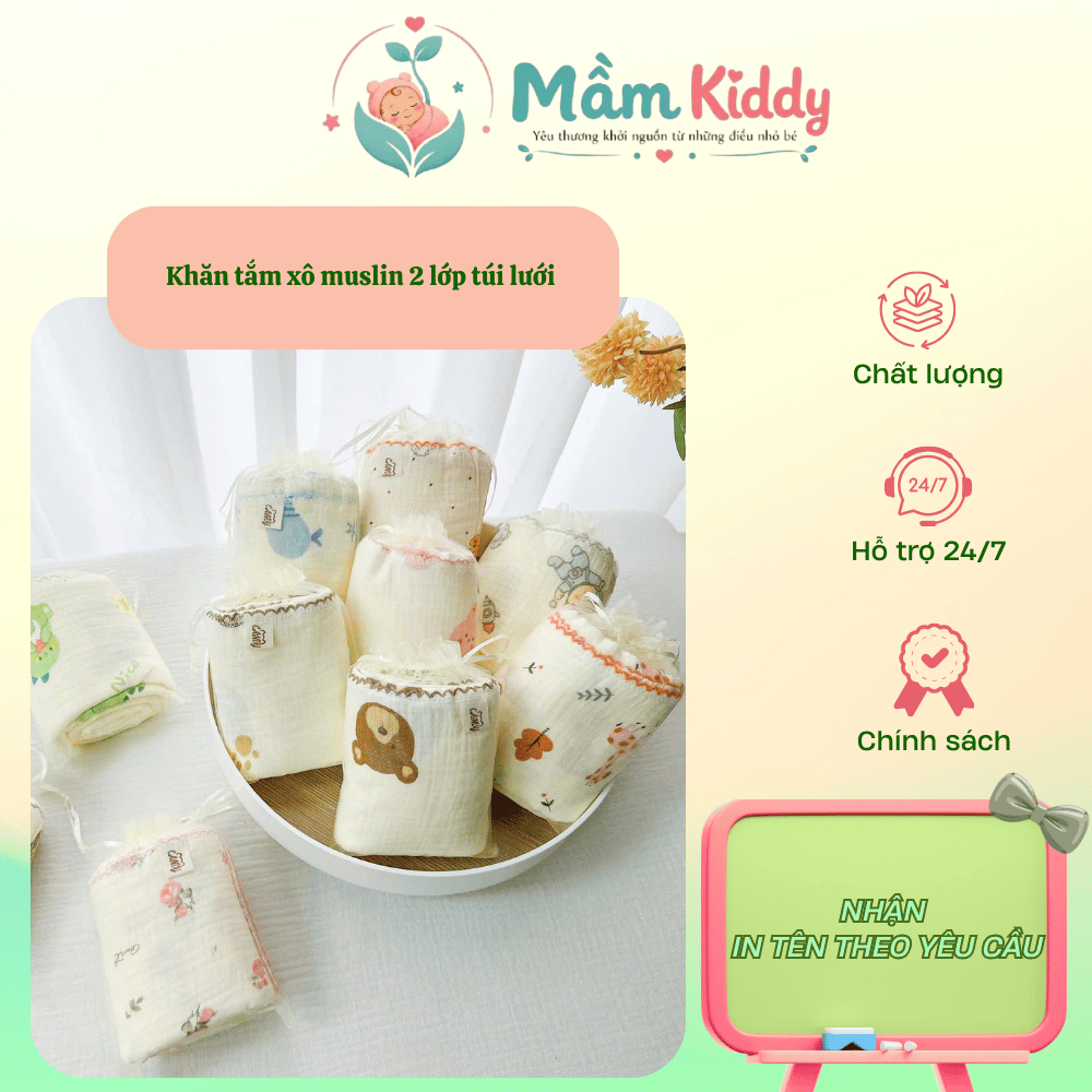 Khăn Tắm Xô Muslin 2 Lớp Túi Lưới Cao Cấp Cho Bé